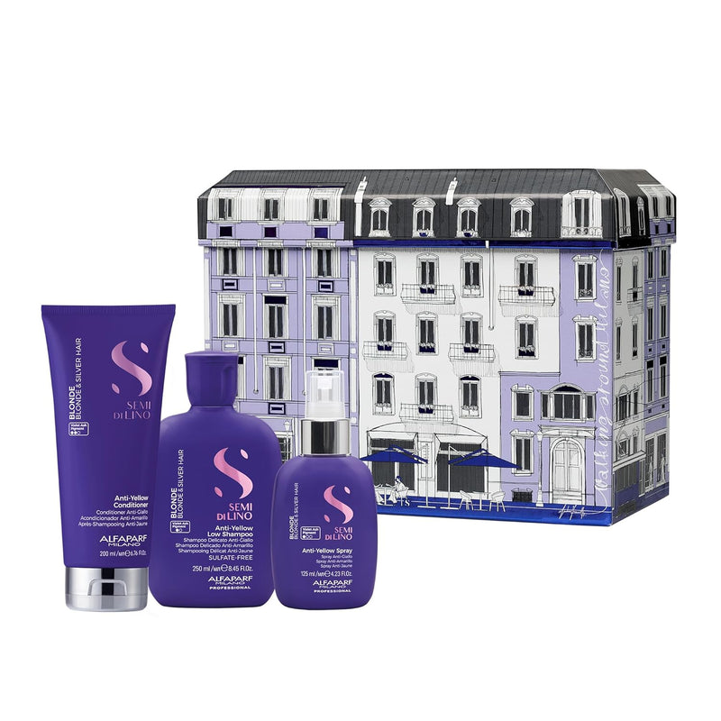 AlfaParf S Semi Di Lino BLONDE Gift Set - Anti Yellow Low Shampoo Conditioner Spray