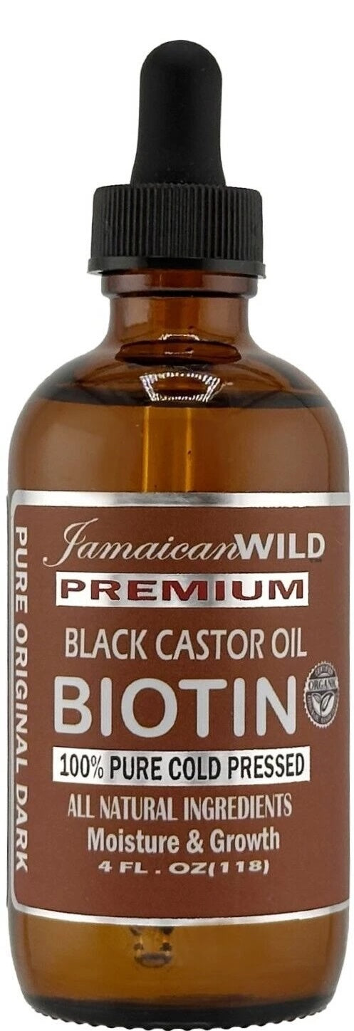 JW0228 JW Premium 100% Pure Cold Pressed Blk Castor Oil BIOTIN 4oz